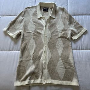 Abercrombie & Fitch Retro Button-Through Sweater Polo White Pattern size Small S